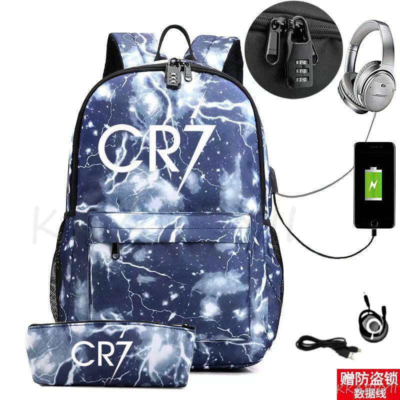 Kit Escolar C. Ronaldo: Mochila com Entrada de Fone de Ouvido e USB + Estojo