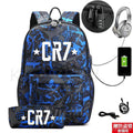 Kit Escolar C. Ronaldo: Mochila com Entrada de Fone de Ouvido e USB + Estojo