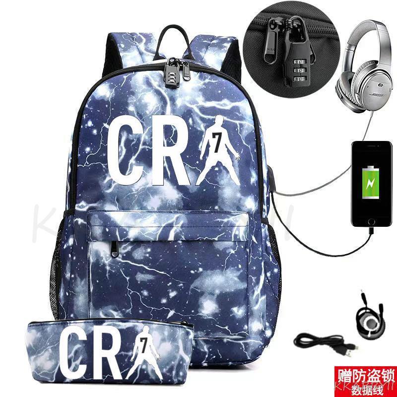 Kit Escolar C. Ronaldo: Mochila com Entrada de Fone de Ouvido e USB + Estojo