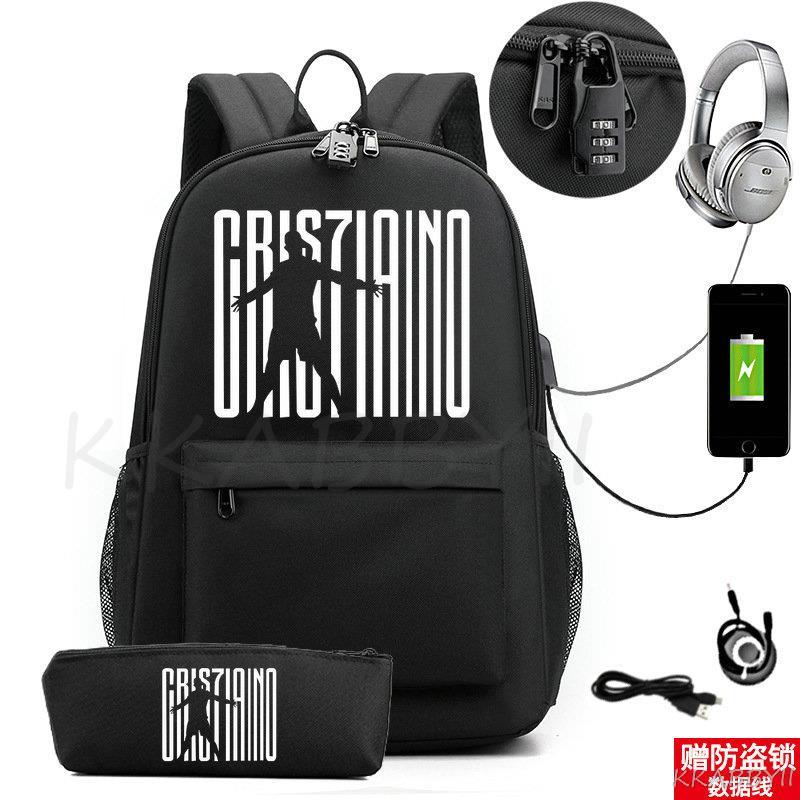 Kit Escolar C. Ronaldo: Mochila com Entrada de Fone de Ouvido e USB + Estojo