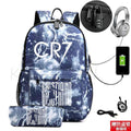 Kit Escolar C. Ronaldo: Mochila com Entrada de Fone de Ouvido e USB + Estojo