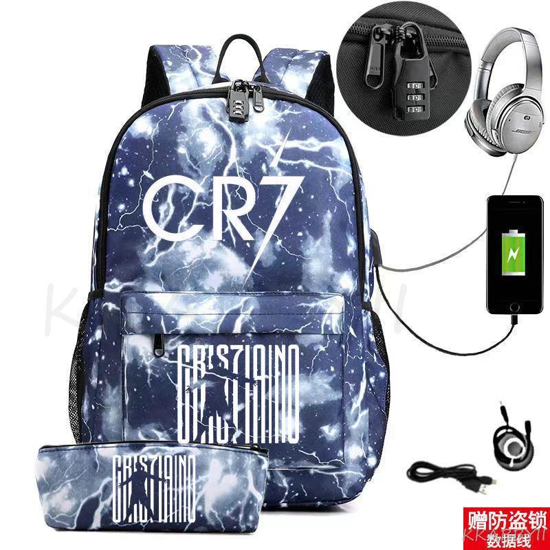 Kit Escolar C. Ronaldo: Mochila com Entrada de Fone de Ouvido e USB + Estojo