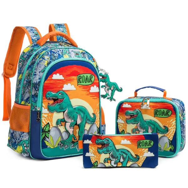 Kit Escolar 3 Peças com Estampas Animadas: Mochila, Lancheira e Estojo