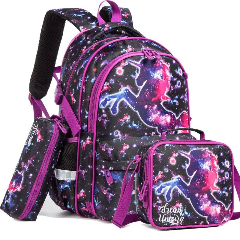 Kit Escolar 3 Peças com Estampas Animadas: Mochila, Lancheira e Estojo