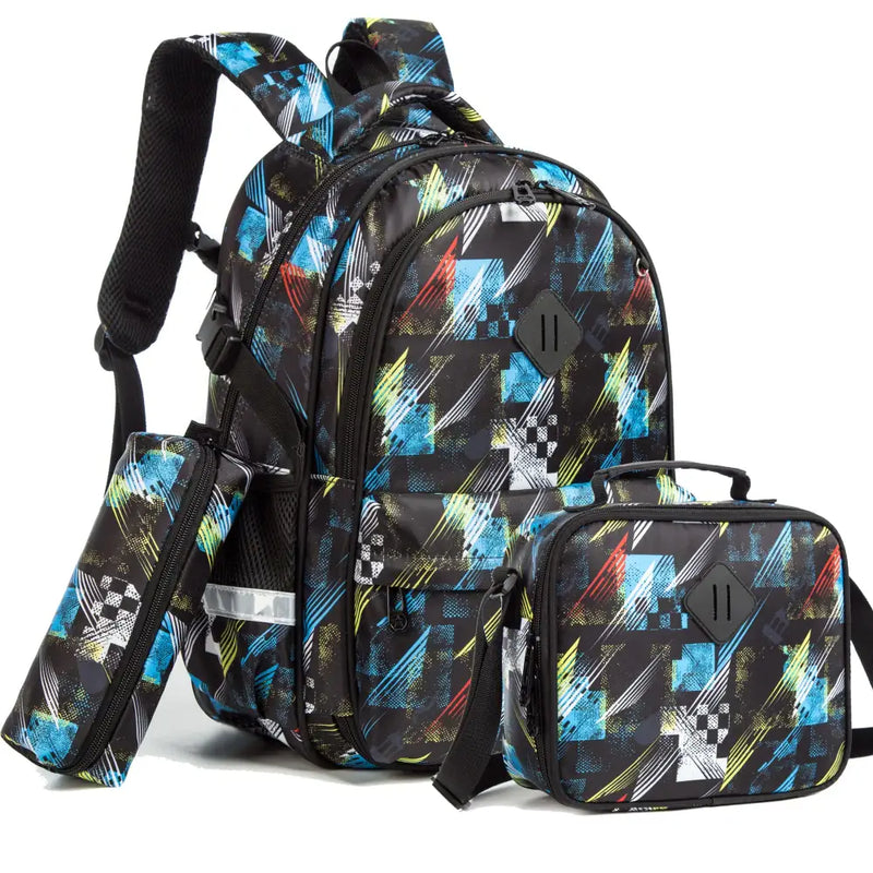 Kit Escolar 3 Peças com Estampas Animadas: Mochila, Lancheira e Estojo